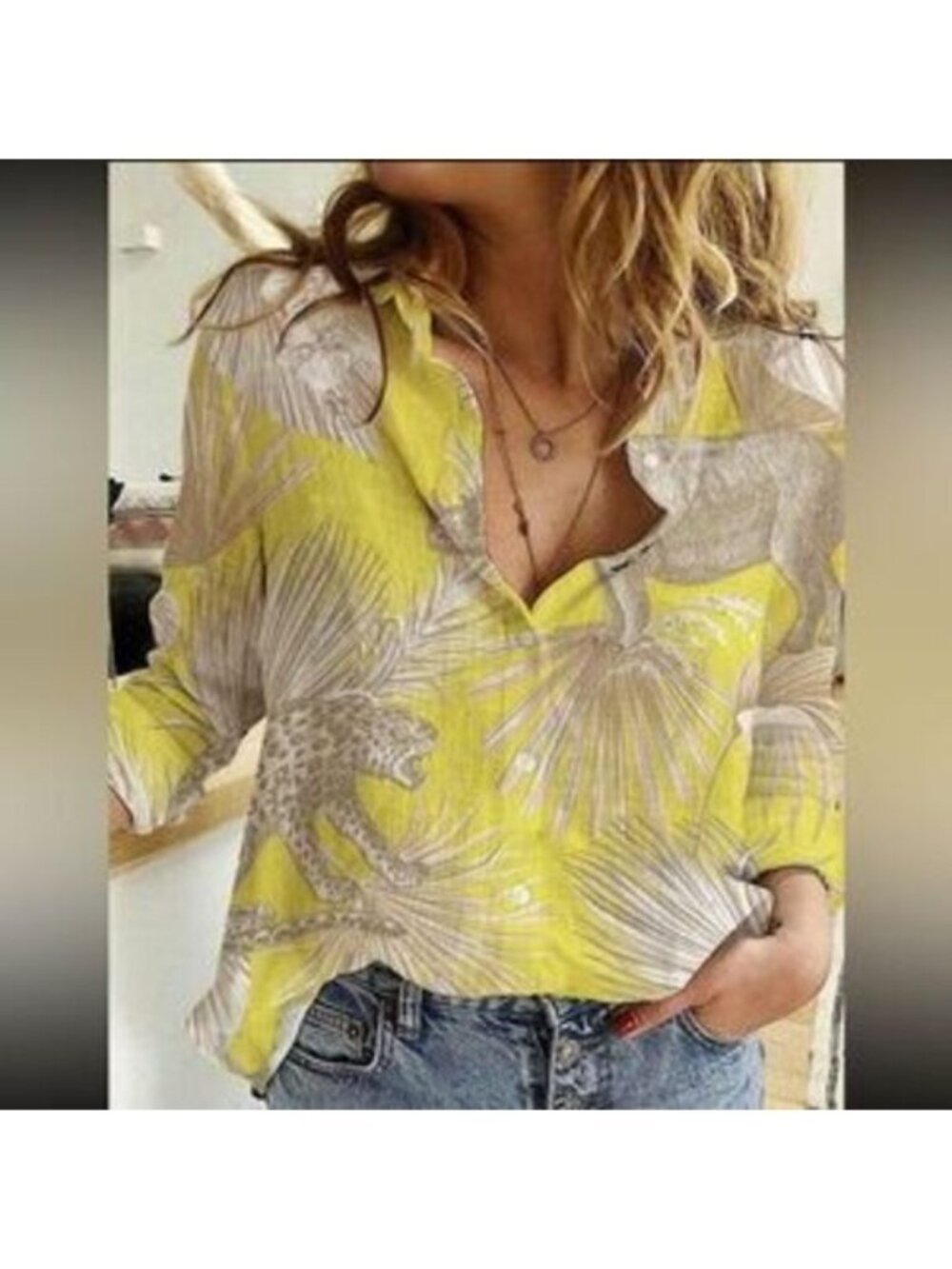 Boho Tropical Leopard Print Button down Shirt